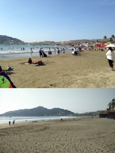 Top is the beach on Saturday of Semana Santa, the bottom is the following Friday