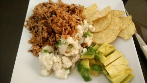 Ceviche with Gallo Pinto and Avocado